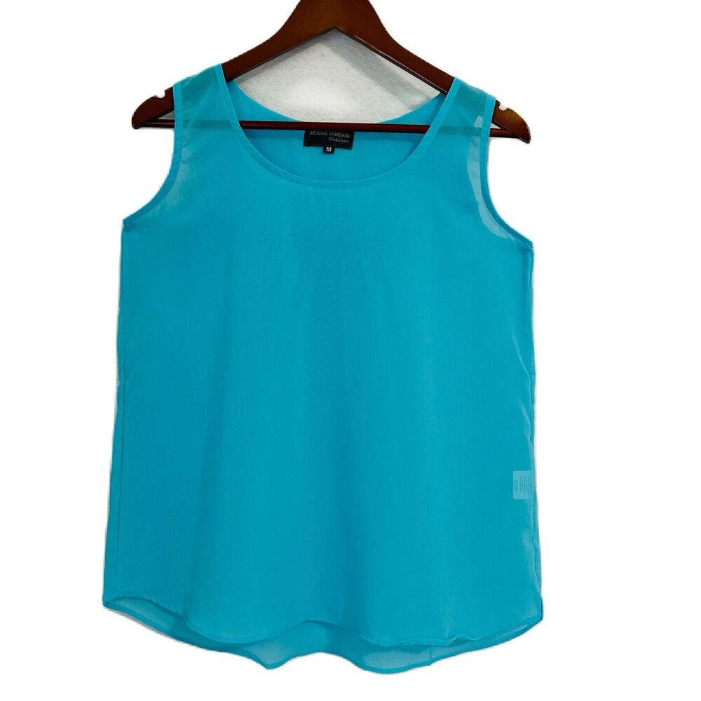 The Royal Standard Collection Blouse Women M Turquoise Tank Sheer Beach Festival